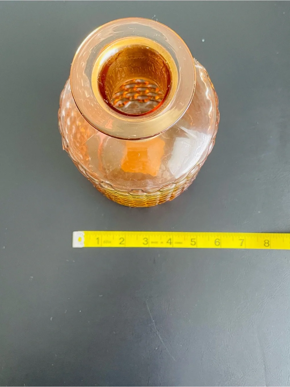 Amber Textured Glass Vase with Brass Neck